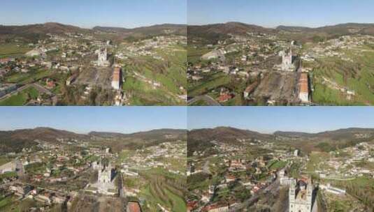 飞越葡萄牙吉马尔托尔卡托的村庄和大教堂高清在线视频素材下载