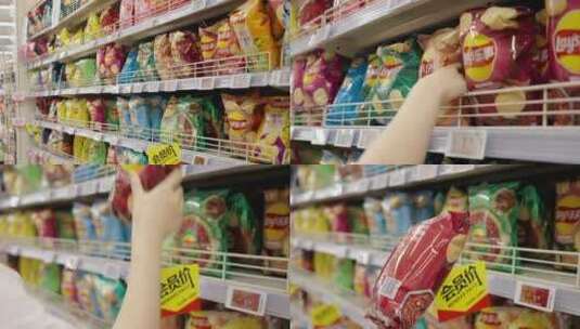 女人在超市选购薯片高清在线视频素材下载
