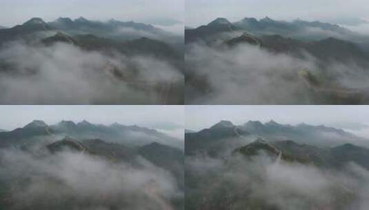 航拍雨后金山岭长城的云雾高清在线视频素材下载