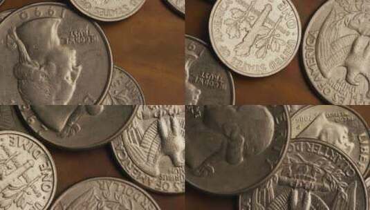 美国货币硬币的旋转库存镜头-MONEY 0253高清在线视频素材下载