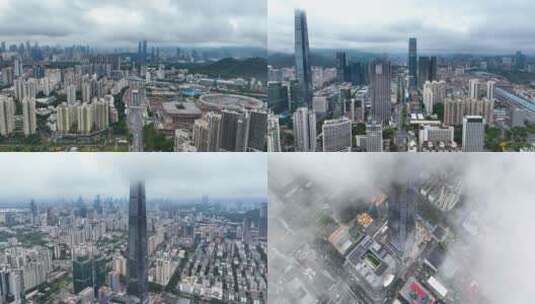 5K航拍雨后深圳高楼林立繁华都市全景高清在线视频素材下载