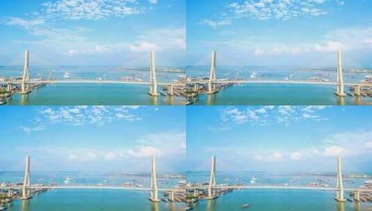海南儋州市洋浦大桥航拍蓝天白云与海洋延时高清在线视频素材下载