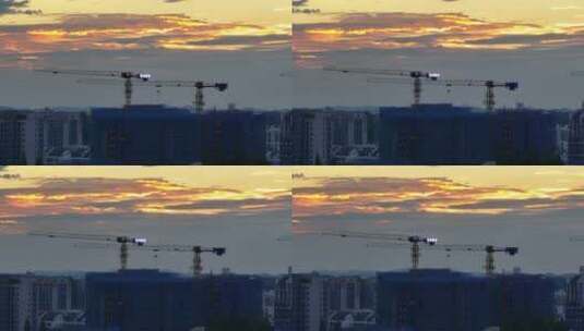 夕阳下的建筑工地塔吊高清在线视频素材下载