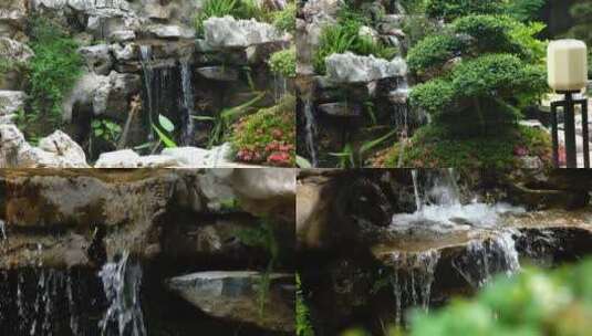 中式园林 瀑布水景高清在线视频素材下载