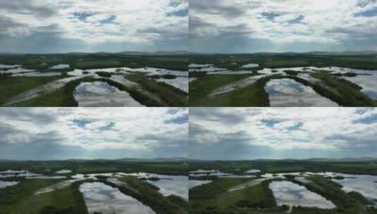 航拍海拉尔河湿地夏日风景高清在线视频素材下载