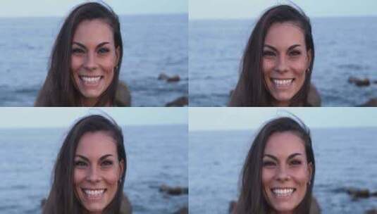 海上微笑拉丁女孩的特写高清在线视频素材下载
