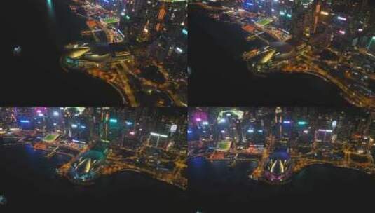环绕香港会展中心夜景航拍视频4K30P高清在线视频素材下载