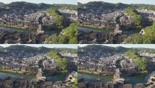 中国最美小镇湖南凤凰古城航拍高清在线视频素材下载