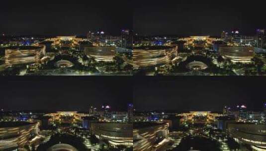 航拍福建泉州市政府市民广场夜景灯光高清在线视频素材下载