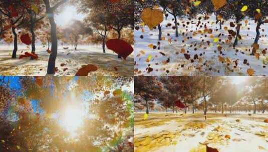 晚秋不断飘落的枯黄树叶高清在线视频素材下载