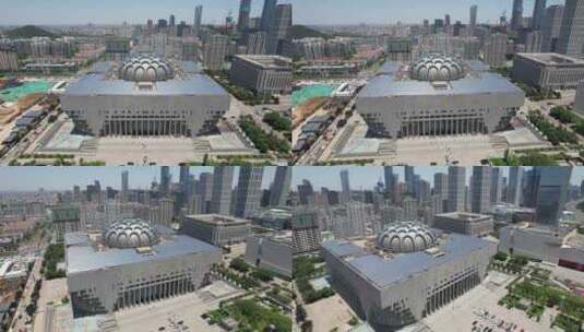 山东省博物馆城市建筑地标航拍高清在线视频素材下载