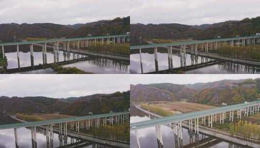 航拍田野上的高架桥高速公路高清在线视频素材下载