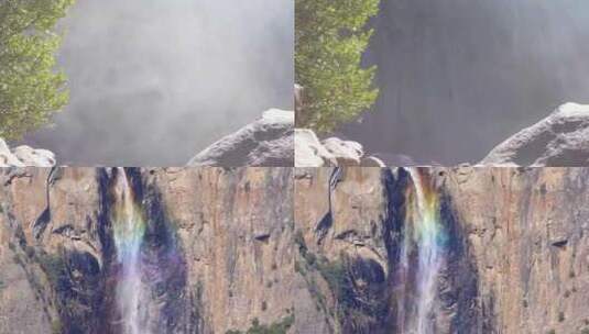 大自然山崖瀑布流水溪水彩虹高清在线视频素材下载