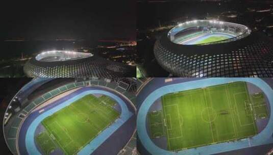 深圳湾体育中心球场夜景航拍高清在线视频素材下载