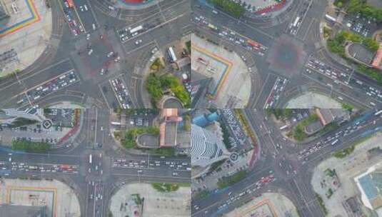 城市十字路口俯瞰航拍城市交通街道拍摄高清在线视频素材下载
