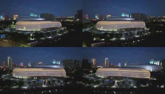 航拍绍兴中国轻纺城体育中心高清在线视频素材下载