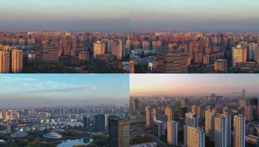 杭州 城市建筑夕阳航拍高清在线视频素材下载