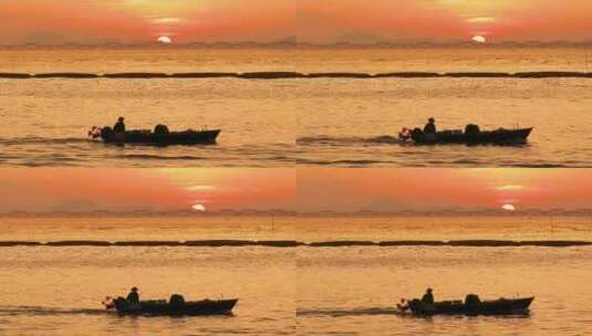 夕阳海面渔民归来高清在线视频素材下载