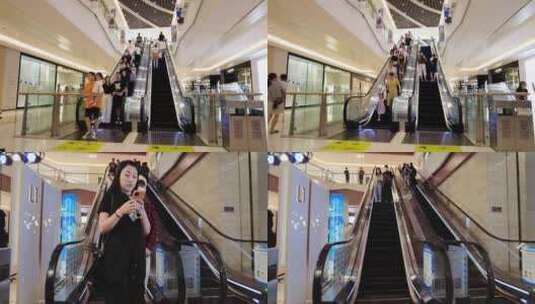 大型商场电梯人流延时摄影高清在线视频素材下载