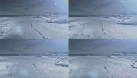日落时企鹅的迁徙。南极航拍高清在线视频素材下载