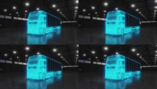 发光车库中发光蓝色商用车的3D动画高清在线视频素材下载