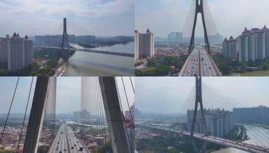 广州番禺区东沙大桥航拍车流东新高速路城市高清在线视频素材下载