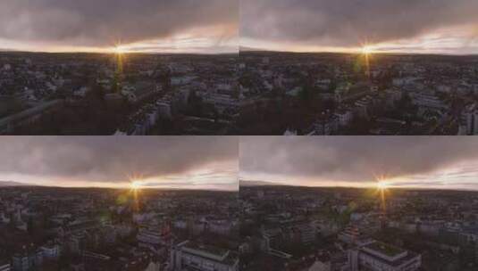 城市在浪漫日落下的空中全景最后的阳光在厚高清在线视频素材下载