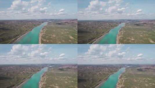 哈萨克斯坦伊犁河和春草原的无人机拍摄高清在线视频素材下载