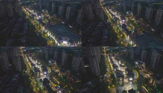 上海嘉定新城西云楼商业街夜晚航拍高清在线视频素材下载
