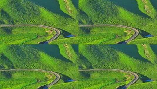 伊犁那拉提草原公路HDR航拍高清在线视频素材下载