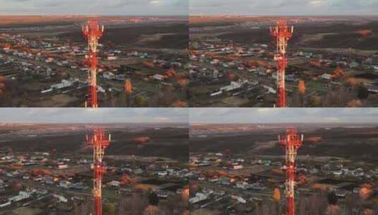 村庄5G蜂窝或收发站的电信塔。高清在线视频素材下载
