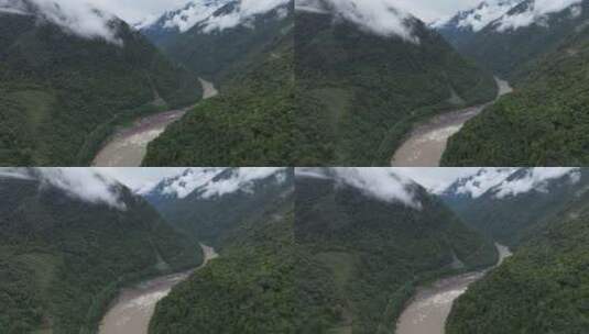 西藏林芝莲花圣地墨脱热带雨林云雾高空航拍高清在线视频素材下载