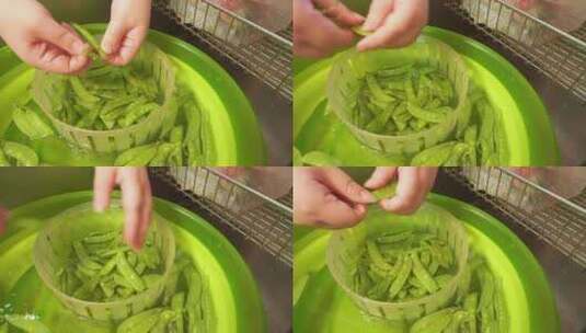 处理食材洗荷兰豆高清在线视频素材下载