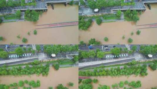 中国株洲市湘江洪水淹没河堤高清在线视频素材下载