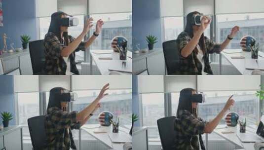 VR，耳机，办公室，女人高清在线视频素材下载