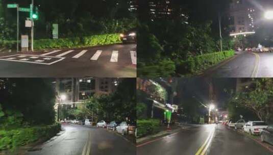 夜晚在城市潮湿的道路上旅行高清在线视频素材下载