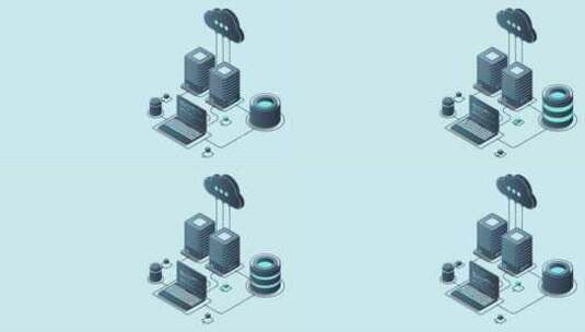 云技术计算动画。现代云技术。数据中心等距高清在线视频素材下载
