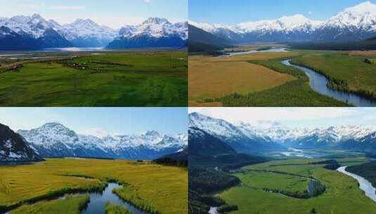 河流草原雪山自然风景航拍祖国风光航拍高清在线视频素材下载