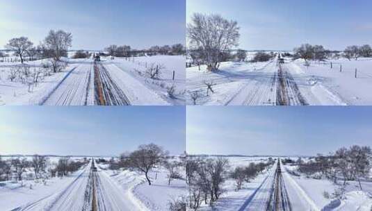 积雪道路上行驶的车辆高清在线视频素材下载