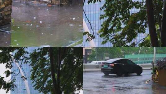 城市马路道路下雨天雨水雨滴街景街道街头风高清在线视频素材下载