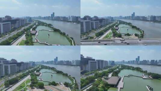 福州花海公园航拍城市公园风景南江滨西大道高清在线视频素材下载