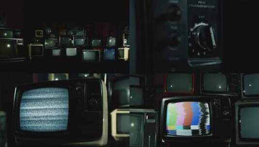堆积的复古老电视机特写高清在线视频素材下载