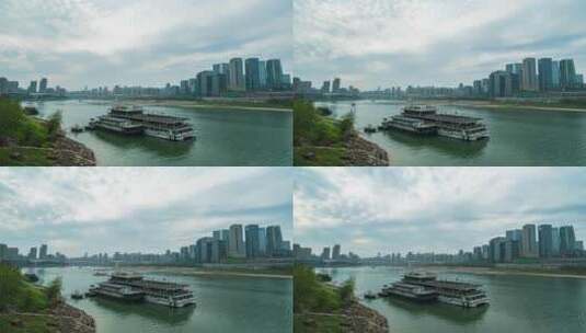 重庆嘉陵江 江面码头轮船城市4K高清延时高清在线视频素材下载