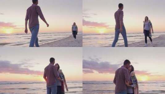 夫妇在海滩上拥抱亲吻高清在线视频素材下载