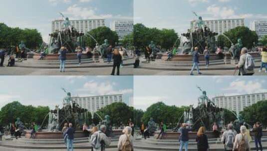 酒店前的喷泉雕塑高清在线视频素材下载