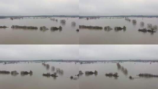 鸟瞰英国冬季洪水造成的破坏高清在线视频素材下载