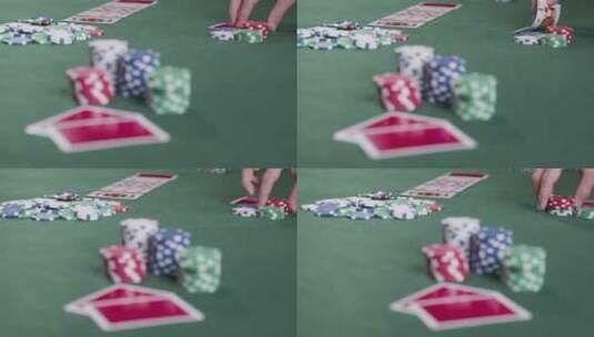 扑克玩家在下注前检查自己的手高清在线视频素材下载