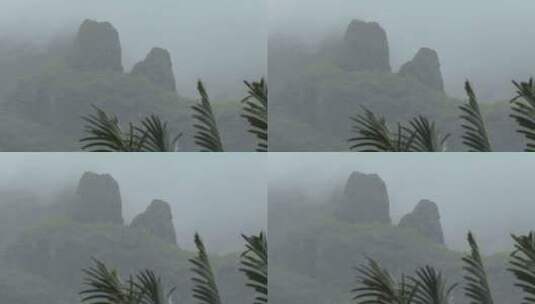 雾蒙蒙的山与飞鸟高清在线视频素材下载