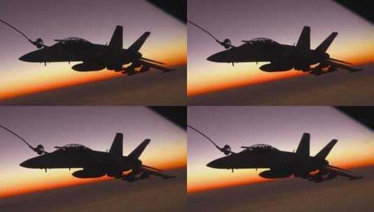 日落时分美国空军进行了空中喷气式飞机加油演习高清在线视频素材下载