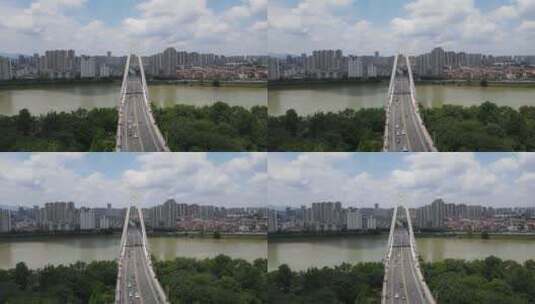航拍江西赣州城市交通飞龙大桥高清在线视频素材下载